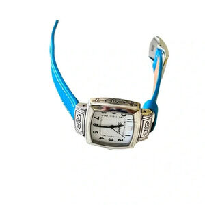 Brighton Orchard Ladies Watch Blue Leather Silver Plated Retired New Battery